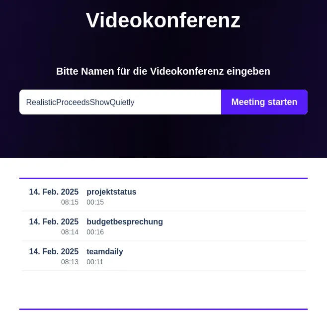 Historie der genutzten Meetingräume in der Videokonferenz